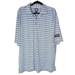FootJoy FJ Titleist Tour Patch Men's Performance Golf Polo White Blue Striped XL